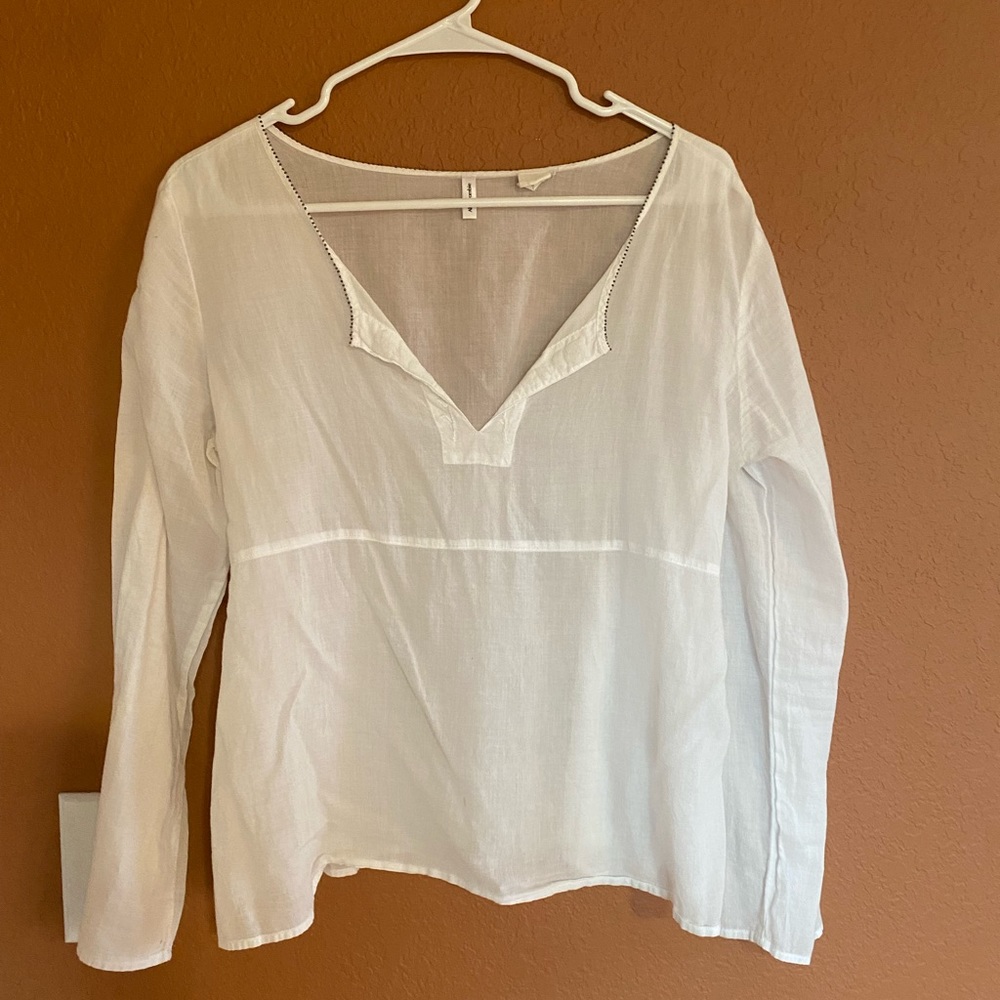 Abercrombie Botton Blouse with Beading, Tie Back, and Embroidery
